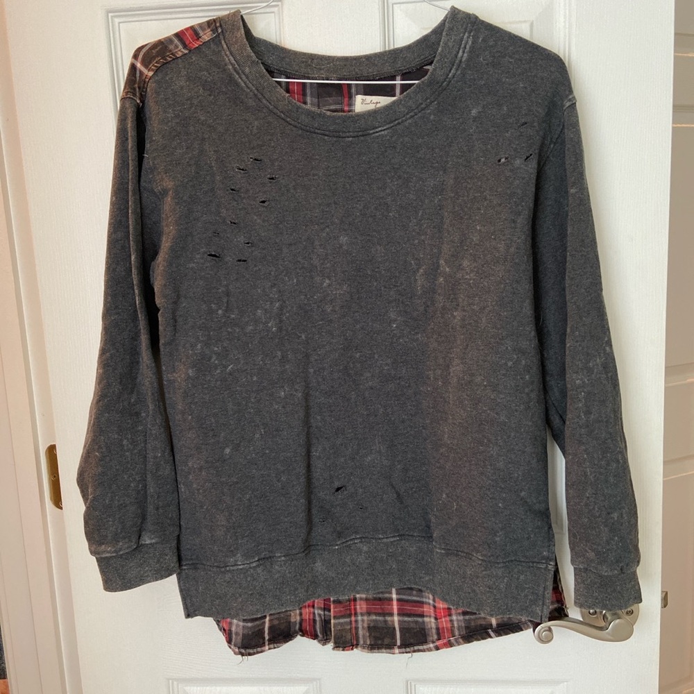 Distressed plaid top